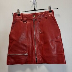 Isabel Marant Mini Skirt Red Lamb Leather SZ FR 40 Moto  Silver Color Accent